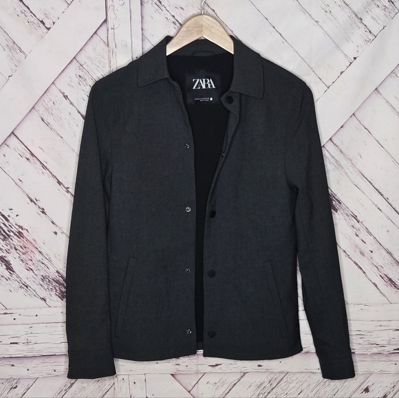 Zara Slate Gray Snap Buttoned Down Shacket - Picture 1 of 3